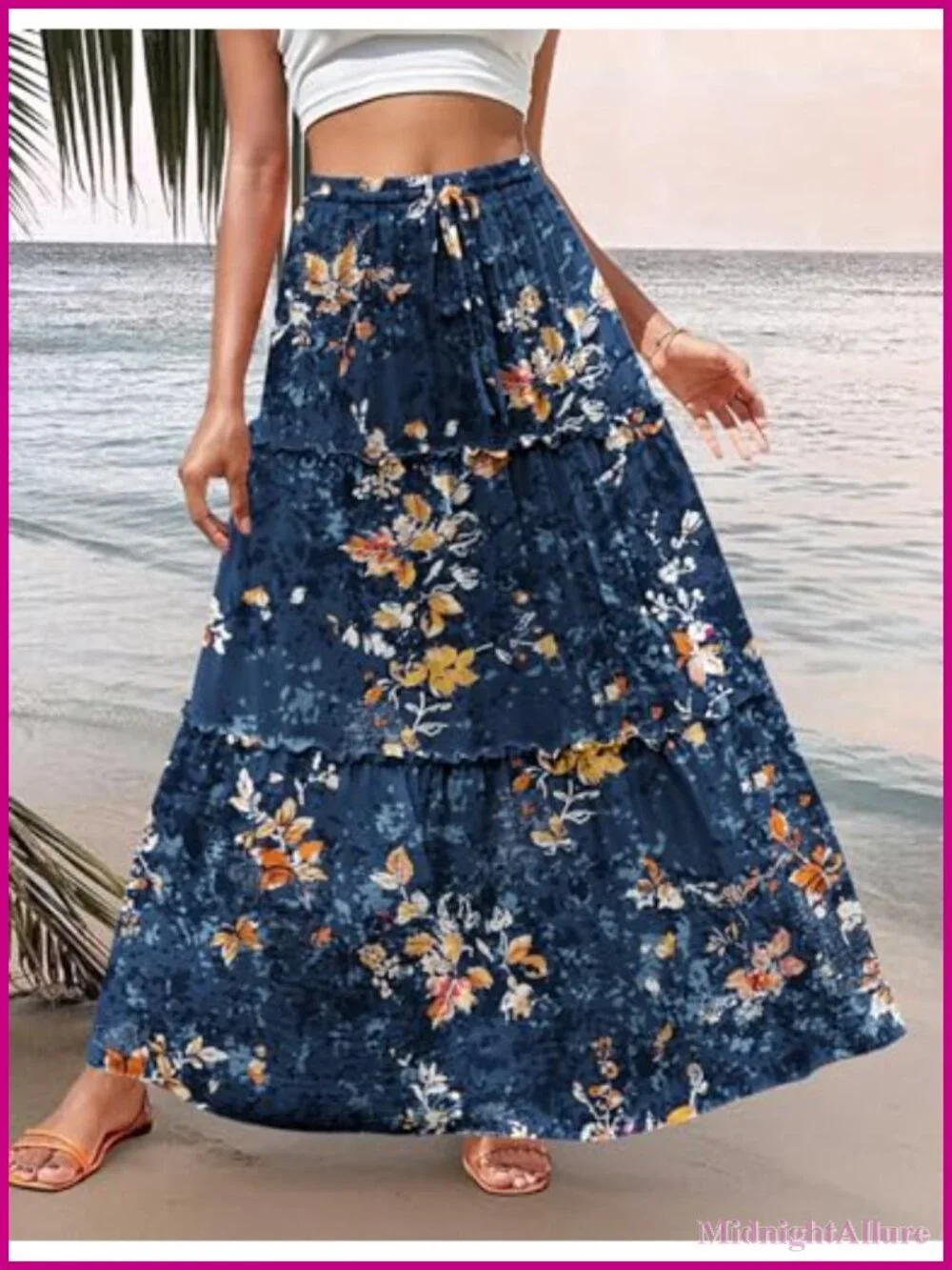 Womens High Waist Boho Maxi Skirt Floral Printed Long Flowy with Pockets